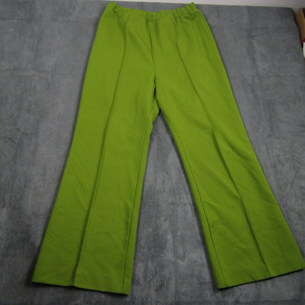 Pykettes Vintage Pants Women M Green Wide Leg Double Knit Elastic Waist 70s